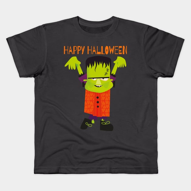 Happy Halloween Kids Colorful Fun Monster Kids T-Shirt by screamingfool